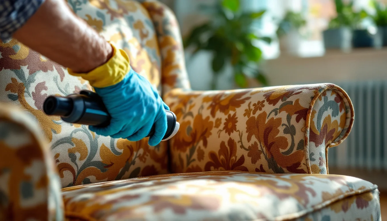 Affordable Upholstery Cleaning Brighton — Close-up of a City Carpet Cleaning technician carefully removing a coffee stain Affordable Upholstery Cleaning Brighton — Close-up of a City Carpet Cleaning technician carefully removing a coffee stain