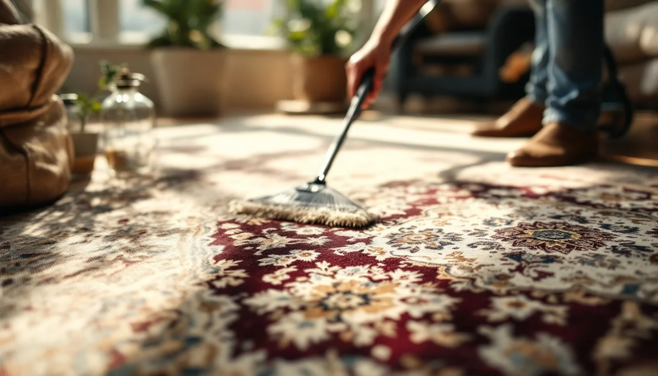 Carpet Cleaning Near Me — Technician gently cleaning an ornate area rug in a cosy Brighton home, with vibr Carpet Cleaning Near Me — Technician gently cleaning an ornate area rug in a cosy Brighton home, with vibr